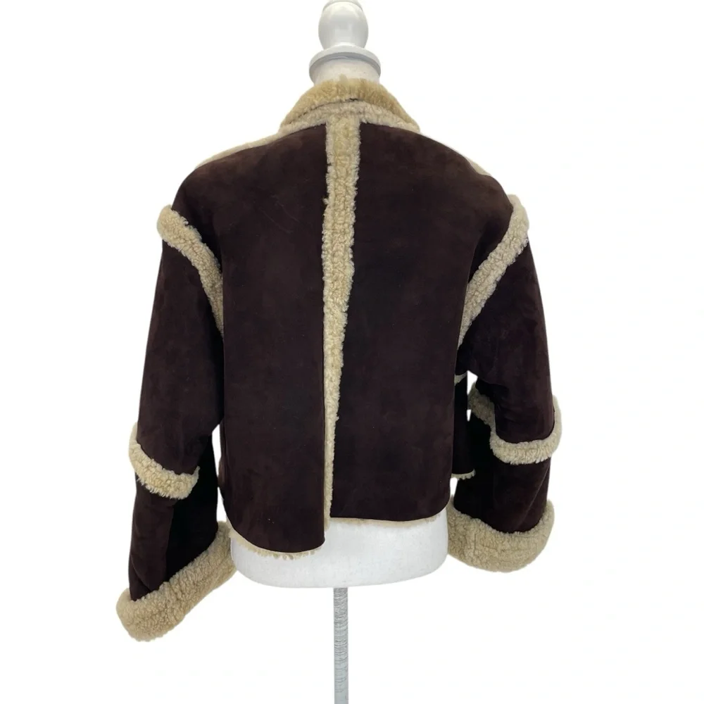 ❣️HP❣️Vakko Shearling & Suede Coat Large Brown/Natural - Picture 6 of 14